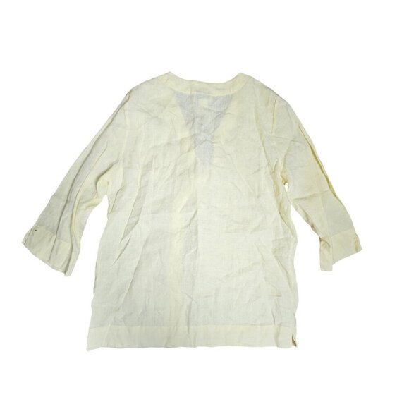 Neiman Marcus Exclusive 100% Linen Blouse Top Asymmetric Wooden Buttons Womens M - Picture 6 of 8
